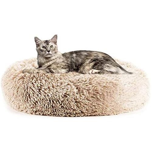 Soft Plush Round Pet Bed for Cats Or Small Dogs Cat Bed Self Warming Autumn Winter Indoor Sleeping Cozy Pet Bed for Small Dogs and Cats Donut