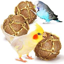 SunGrow Coco Fiber Rope Ball for Parrots, Floss Ball Improves Dental Health, Teeth Floss Ball, Chew Toy, Improves Dental Health, Boredom Buster and Stress Reliever Ball