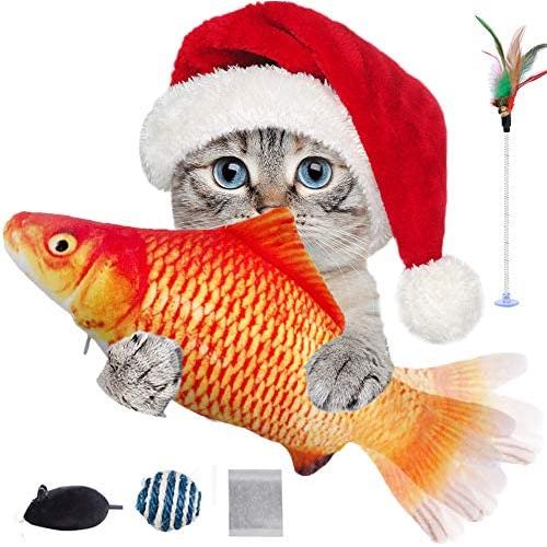 HI NINGER Electric Floppy Fish Cat Toy 4 Pieces for Indoor Playing Fun Cat Play Toy, Cat Toys for Indoor Cat Dog-Imitation Mouse, Catnip, Cat Teaser Stick