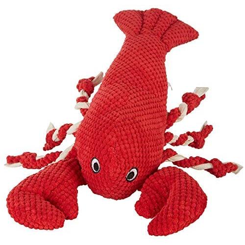 Pet Lou LOB-8R Medium Plush Dog Chew Toy, 8-Inch Lobster with Rope Legs