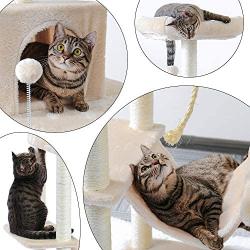 PAWZ Road Cat Tree 60 Inches Multilevel Cat Towers with Luxury Condos,Fully Wrapped Sisal Scratching Post,Plush Hammock and Dangling Balls