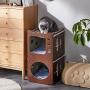 FVANF Wooden Cat House, Cat Condo with Hammock, Stackable, Cat Cube Room, Splicing Cat Climbing Combination, Cute Pet Cat Bed with Soft Cushions