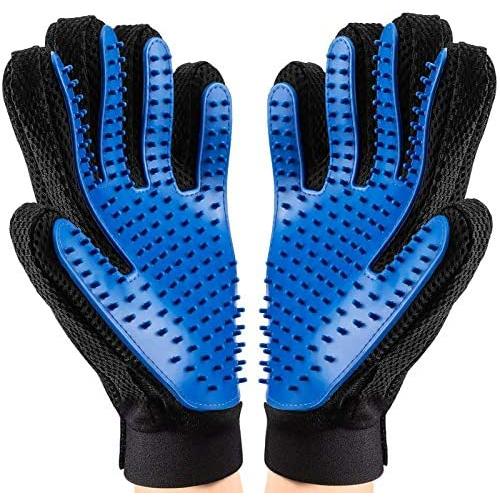 FMU Pet Grooming Glove - Dog Grooming Brush Glove - Cat Glove Brush - Pet Hair Remover Dog Grooming - Perfect for Dog & Cat with Long & Short Fur - Enhanced Five Finger Design - (One Pair)