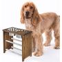 MyGift 15 Inch Tall Dark Brown Burnt Wood Large Pet Dog Raised Feeder Stand with 2 Stainless Steel Bowls