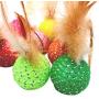 JpGdn 10Pcs Cat Toys Ball with Feather Kitten Balls with Bells Colorful Interactive Play Toy