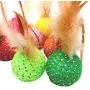 JpGdn 10Pcs Cat Toys Ball with Feather Kitten Balls with Bells Colorful Interactive Play Toy