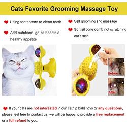 Malier Windmill Cat Toy, Interactive Rotating Turntable Teasing Toys with Flash Lights Catnip Balls and Strong Suction Cup, Multifunction Catnip Toys, Self Groomer Massage Toy for Kitten Cat