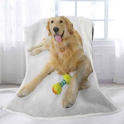 Interestlee Golden Retriever Wool Blanket 60'' x 80'', Pet Dog Laying Down with Toy Friendly Domestic Puppy Playful Companion Custom Blanket - Multicolor