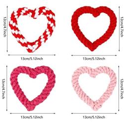 Taicanon 6Pcs Valentines Day Heart Shaped Rope for Dog, Puppy Chew Toys Pet Cotton Toys for Valentines Day Dog Supplies (4Colors)