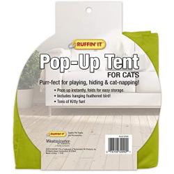 RUFFIN IT Pop Up Cat Tent with Cushion & Bird Swat Toy, Blue, Green & Orange Assorted