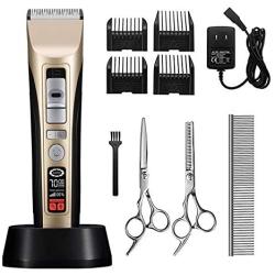 Dog Grooming Clippers 5-Speed Professional Cordless Pet Hair Clippers Trimmer Kit Heavy Duty,Low Noise Rechargeable Electric Cat Grooming Tools for Thick Coats,Large Dogs with Intelligent LCD Reminder