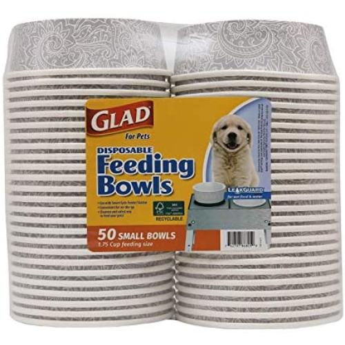 Glad for Pets Disposable Feeding Bowls | Small Dog Bowls in Gray Pattern | 1.75 Cup Feeding Size, 50 Count - Dog Bowls are Great for Dry and Wet Dog Food or Water (FF12275)