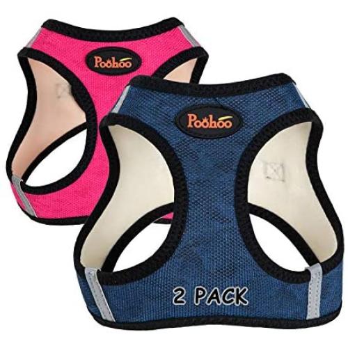 Poohoo 2 Pack Step-in Double Layers Mesh Dog Vest Harness Adjustable Soft Padded Breathable Easy to Put on for Small Medium Dogs (S(Chest:15.7''-17.7''), Pink and Blue)