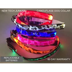 New Tech Junkies Camo LED PET Glow Collar Dog Cat Night Safety Lead Camoflage Adjustable Harness Flash Light Up