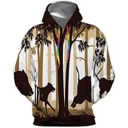 Dxichy Chasing The Wild Boar - - Boar,Unisex 3D Print Pullover Hooded Hoodies with Big Pocket Forest S