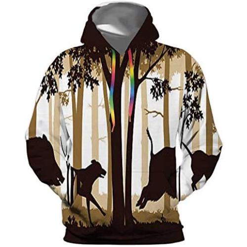 Dxichy Chasing The Wild Boar - - Boar,Unisex 3D Print Pullover Hooded Hoodies with Big Pocket Forest S