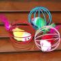 ocijf179 6.5cm Ball Cage Inner Mouse Cat Kitten Feather Playing Game Toy Pet Supplies - Random Color