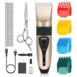 Nicewell Dog Clippers Powerful and Low Noise Dog Grooming Kit, USB Rechargeable Cordless Pet Clippers for Dogs Cats, with Attachment Guide Combs and Scissors