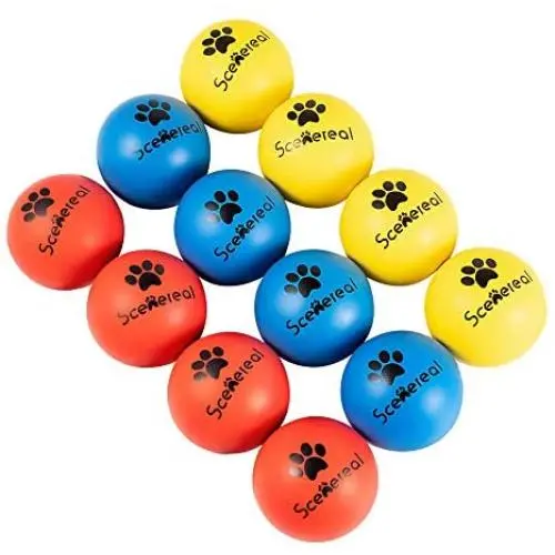 SCENEREAL Floatable Dog Rubber Ball 12 Packs - Floating Fetch Toy - Pet Racquetball 3 Pure Colors Safe Non-Toxic Training Toy for Dogs, High Elastic and Floating on Water, 1.77 Inch in Diameter SCENEREAL Floatable Dog Rubber Ball 12 Packs - Floating Fetch Toy - Pet Racquetball 3 Pure Colors Safe Non-Toxic Training Toy for Dogs, High Elastic and Floating on Water, 1.77 Inch in Diameter