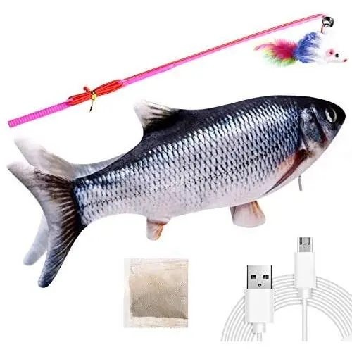 Salalish Floppy Fish Cat Toy, Moving Fish Toy, Interactive Flopping Cat Kicker Fish Toy, Wiggle Fish Catnip Toys, Electric Realistic Flipping Catfish Toy for Indoor Cats Pets Kitten Salalish Floppy Fish Cat Toy, Moving Fish Toy, Interactive Flopping Cat Kicker Fish Toy, Wiggle Fish Catnip Toys, Electric Realistic Flipping Catfish Toy for Indoor Cats Pets Kitten
