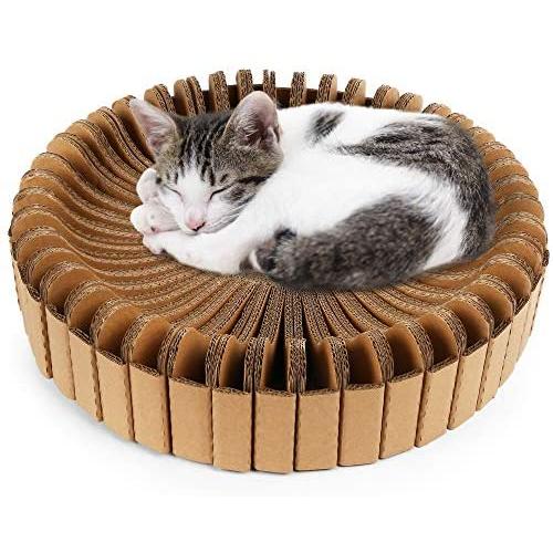 PrimePets Cat Scratcher Lounge, DIY Stitching Corrugated Removable Cat Scratcher Bed, Assemble Cat Scratcher Lounger Sofa, Cat Scratch Couch Lounge for Medium Large Cats, Catnip Included