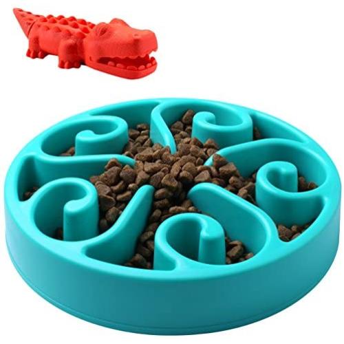 ARKEBAN Slow Feed Dog Bowl, Dog Chew Toy, Fun Feeder Slow Bowl, Bloat Stop Dog Puzzle Bowl Maze, Cat Food Water Bowl Pet Interactive Non Skid, Blue