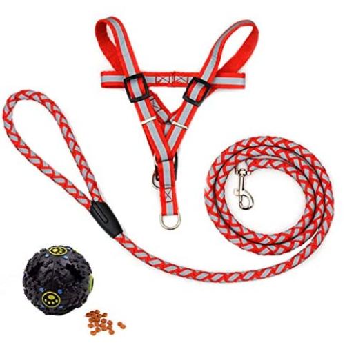 Rope Dog Chest Harness Leash,4 FT Reflective Dog Leash - Mountain Climbing Nylon Braided Heavy Duty Dog Training Leash for Large and Medium Dogs,Send Dog Treat Ball Toy