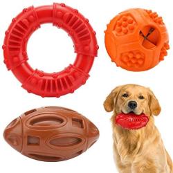 Dog Chew Toys for Aggressive Chewers Large Breed,3 Pack Indestructible Natural Rubber Puppy Teeth Cleaning Toy ,Pet Training Interactive Squeaky Dog Toy for Small Medium Dogs Reduces Tartar Buildup