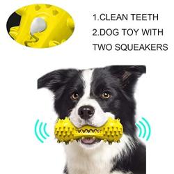 Squeak Dog Chew Toys + Slow Feeder Dog Lick Pad with 2 Squeakers/Natural Rubber/Dog Toothbrush Pet Toys Puppy Pet Training Treats Teething Toys (Yellow)