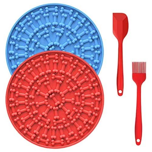Gaishi Dog Lick Pad, Dog Bathing Distraction Device for Pet Bathing, Training, 2pad + 1 Spatula + 1brush