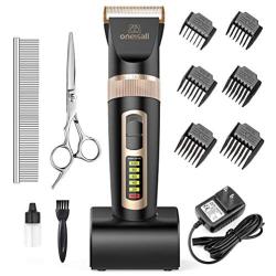 oneisall Dog Clippers Professional, 2-Speed Quiet Rechargeable Cordless Pet Grooming Hair Clippers Set for Small and Large Dogs Cats-Black