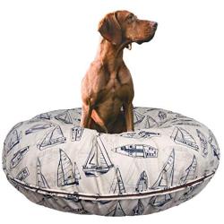 BESSIE AND BARNIE Water Resistant Navy Sail Boat Indoor/Outdoor Durable Bagel Pet/Dog Bed with Removable Cover (Multiple Sizes)