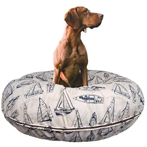 BESSIE AND BARNIE Water Resistant Navy Sail Boat Indoor/Outdoor Durable Bagel Pet/Dog Bed with Removable Cover (Multiple Sizes) BESSIE AND BARNIE Water Resistant Navy Sail Boat Indoor/Outdoor Durable Bagel Pet/Dog Bed with Removable Cover (Multiple Sizes)