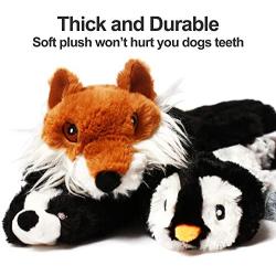 No Stuffing Dog Toys with Squeakers, Durable Stuffingless Plush Squeaky Dog Chew Toy Set ,Crinkle Dog Toy for Medium and Large Dogs, 5 Pack（Squirrel Raccoon Fox Skunk and Penguin）, 24Inch