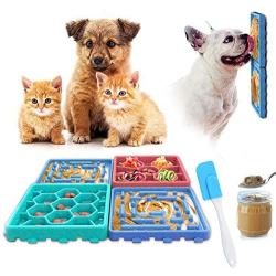 Finding Laurel Dog Bowl Slow Feeder, Dog Lick Mat with Suction Cups for Pet Bathing Grooming, Funny Feeder Combinable 4 Squares Dog Lick Bowl with Sauce Brush