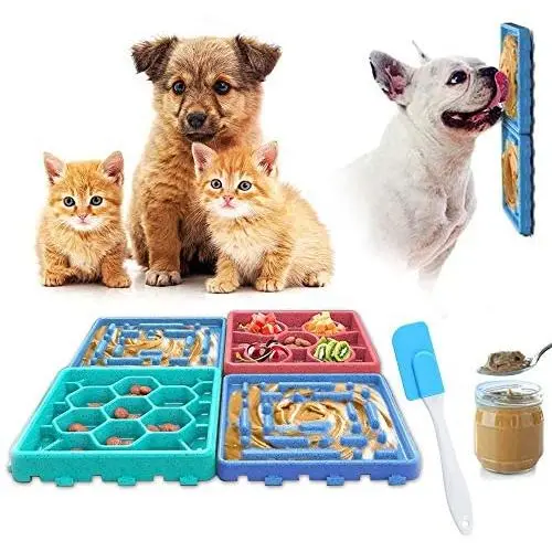 Finding Laurel Dog Bowl Slow Feeder, Dog Lick Mat with Suction Cups for Pet Bathing Grooming, Funny Feeder Combinable 4 Squares Dog Lick Bowl with Sauce Brush Finding Laurel Dog Bowl Slow Feeder, Dog Lick Mat with Suction Cups for Pet Bathing Grooming, Funny Feeder Combinable 4 Squares Dog Lick Bowl with Sauce Brush