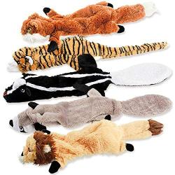 Dog Squeaky Toys, No Stuffing Plush Chew Toy for Small Medium Dogs Puppy Aggressive Chewers Large Breed, 5 Pack Cute Animals (Raccoon Squirrel Tiger Fox and Lion)