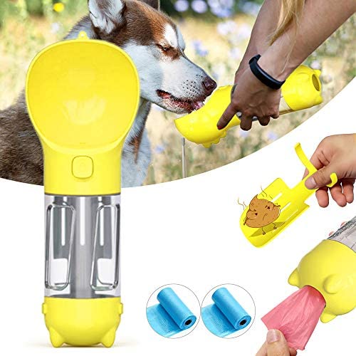 Devsolution Dog Water Bottle for Walking 10oz Travel Puppy Water Bottles Portable Leak Proof Pet Water Drinking Feeder with 2pcs Potty Waste Bags for Outdoor Hiking Walks Activities