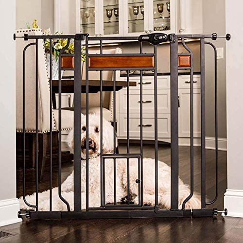 Carlson Home Design Extra Tall Walk Thru Pet Gate with Small Pet Door, Includes Décor Hardwood, 4-Inch Extension Kit, 4-Inch Extension Kit, 4 Pack of Pressure Mount Kit and 4 Pack of Wall Mount Kit