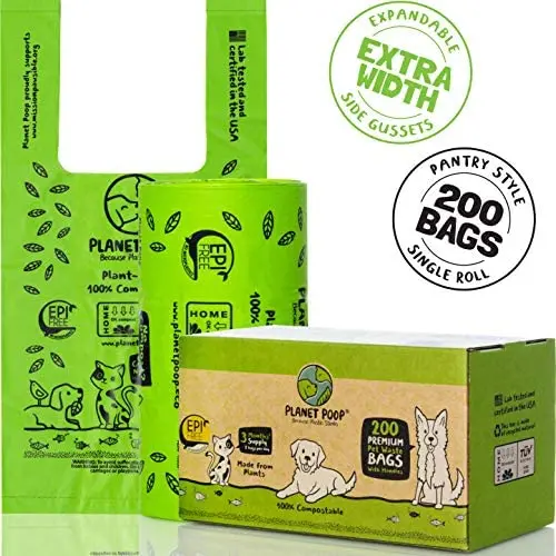 Compostable Dog Poop Bag, Pet Waste Bags with Easy-Tie Handles. Biodegradable Poop Bags for Dogs. Unscented, Premium Thickness, Leak-Proof. Highest Rated ASTM D6400. Pet Supplies Support Doggie Rescue