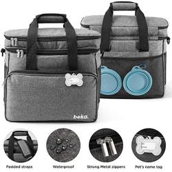 beka. Dog Travel Bag - Dog Travel Kit with 2 Collapsible Silicone Bowls, 2 Food Containers, Multi-Use Pockets for Pet Accessories - Ideal Mobile Dog Gear Weekender