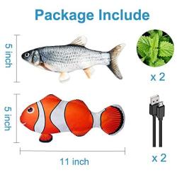 rosyclo 2 Pack Electric Flopping Fish Cat Toy, Wiggle Moving Realistic Plush Simulation Floppy Kitty Pillow Catnip Toys, Funny Interactive Pets Supplies for Kitten Cats Chew Bite Kick Indoor Exercise