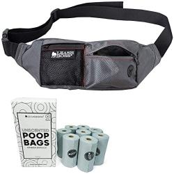 Leashboss PackUp Pouch Dog Treat Training Fanny Pack (Gray) with 120 Bags, 8 Rolls Unscented Leak Proof Gray Poop Bags