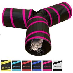 Purrfect Feline Tunnel of Fun, Collapsible 3-Way Cat Tunnel Toy with Crinkle