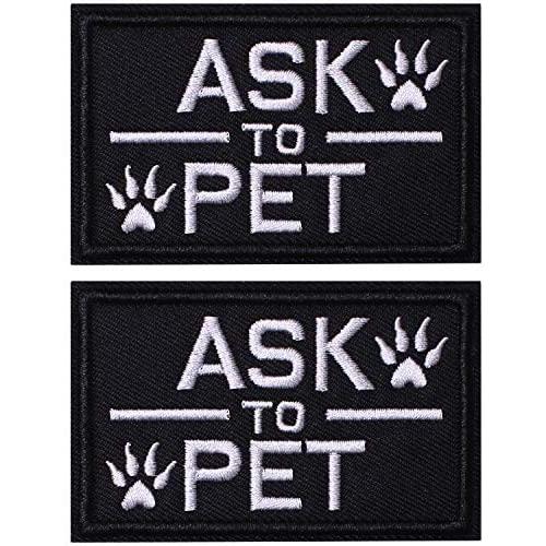 2 Pack Ask to Pet Dog Patches, Tags for Hook and Loop Patches Vests and Harnesses for Dogs, Black