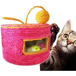 Ychaoya Sisal Woven Round Bucket Wear-Resistant Sisal Cat Pet Toys with 2 Sound Ball, Random Color Delivery