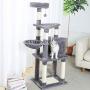 Xinyu 53 Inches Cat Tree Cat Condo with an Extra-Large Scratching Pad, Basket(Supported by Two Posts) Grey