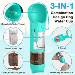 LC-dolida Dog Water Bottle for Walking, 3-IN-1 Portable Pet Travel Water Bottle Dispenser with Drinking Feeder and Food Container, Portable Dog Bowl Water Bottle for Puppy Cats Pet, Food Grade Plastic