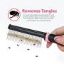 Flexzion Dog Comb - Pet Cat Grooming Trimmer Brush Stainless Steel Blade for Small Animal Puppy Dead Matted Tangles Hair Cutting Removing Tool with Rounded Teeth Needle Soft Grip Handle