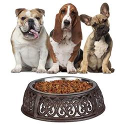 Relaxdays, Stainless Steel 1 L, Brown Antique Food Bowl for Dogs/Nostalgic/Heavy/Cast Iron Feeder Stand, 8 x 26.5 cm